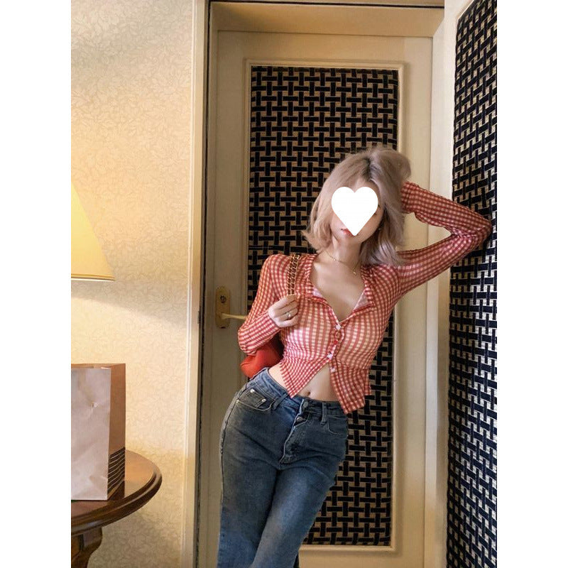 Red Plaid Long Sleeve Sunscreen Shirt