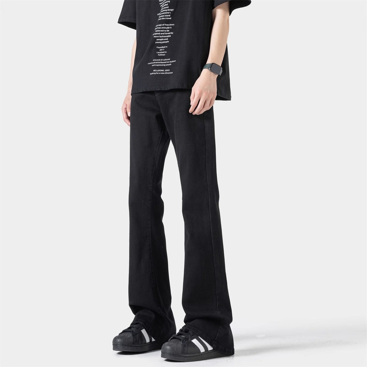 Black Casual Trousers Straight Micro-pull