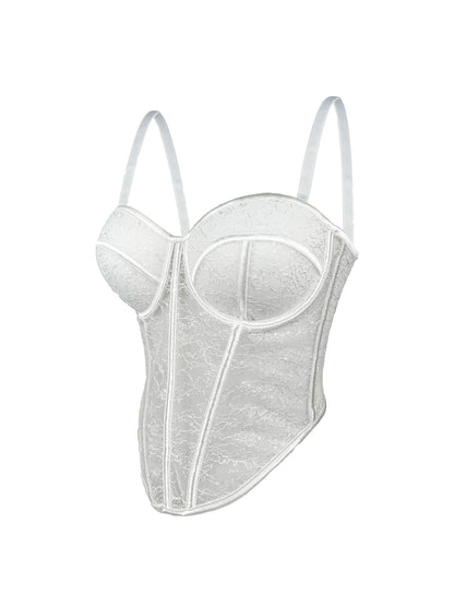 Mesh Camisole Low Cut Contrast Color Cinched Waist Slim-fit Breathable Body Shaping Fishbone Corset