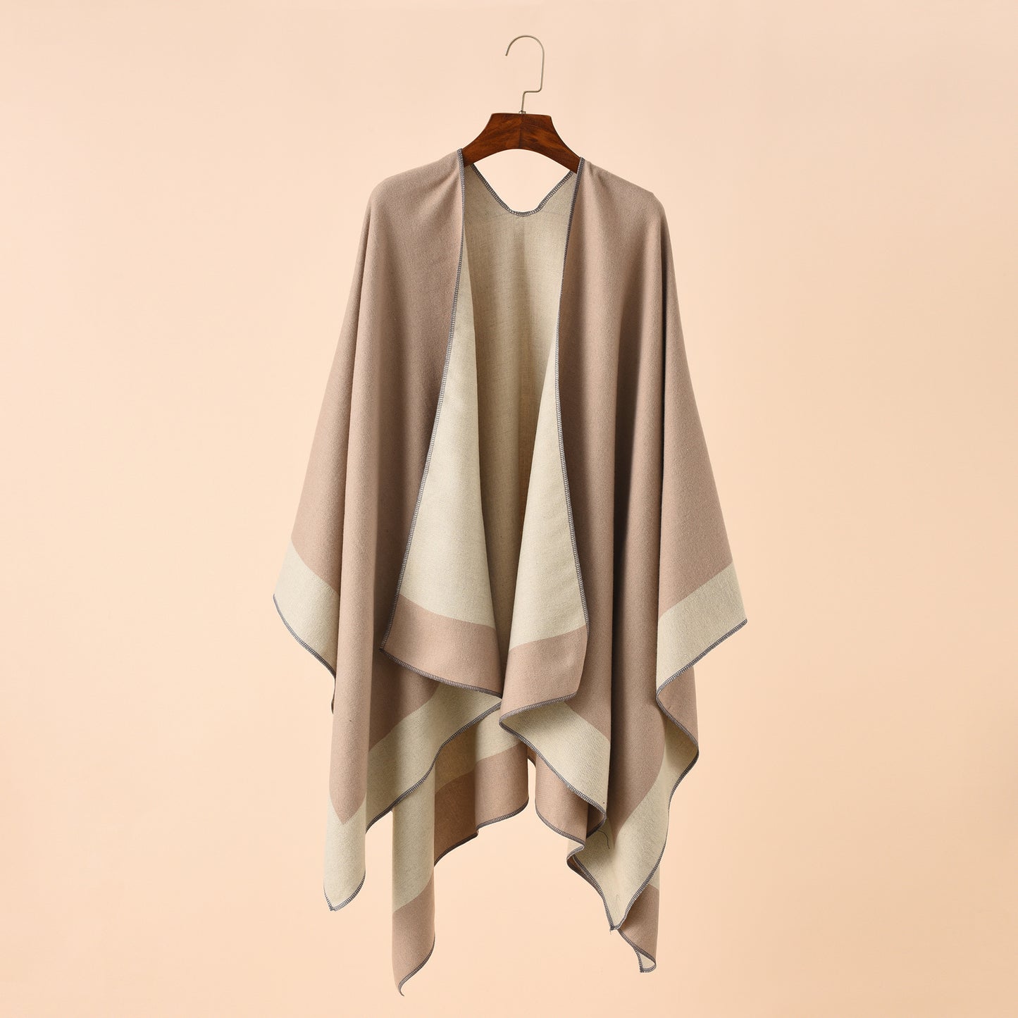 Double-sided Color Matching Plaid Cashmere-like Shawl Outer Match Cape Coat