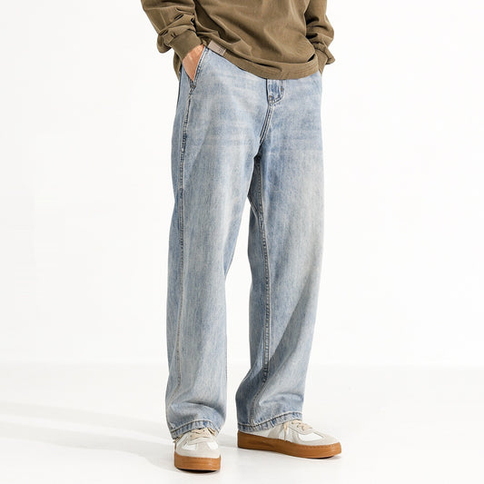 Men's Washed Distressed Straight Loose Straight Jeans