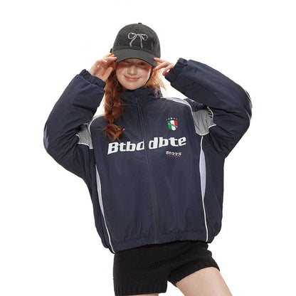 Splicing Gradient Letter Cotton Padded Loose Stand Collar Jacket