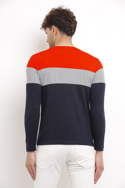Men’s Red Color Block Full Sleeves T-Shirt – Casual &amp; Trendy
