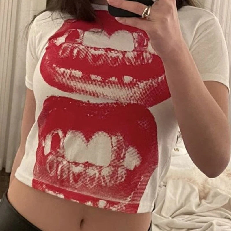 European And American Retro Printed Foreign Trade T-shirt Cute Solid Color