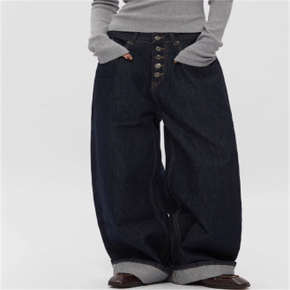 Spring And Autumn Straight Simple Retro Loose Wide-leg Jeans