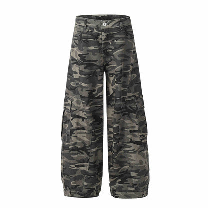 Retro Camouflage Wide-leg Overalls Women's Loose Casual Pants