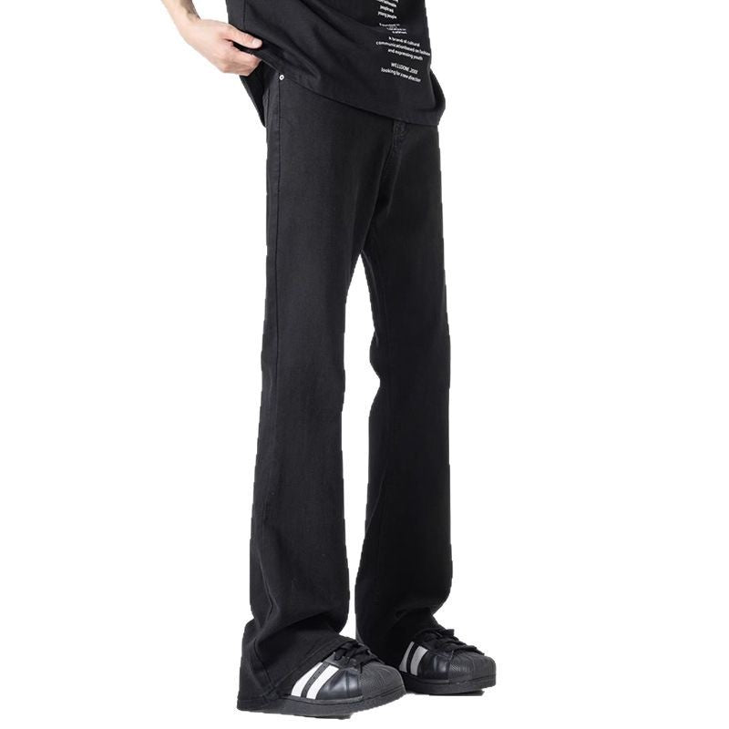 Black Casual Trousers Straight Micro-pull