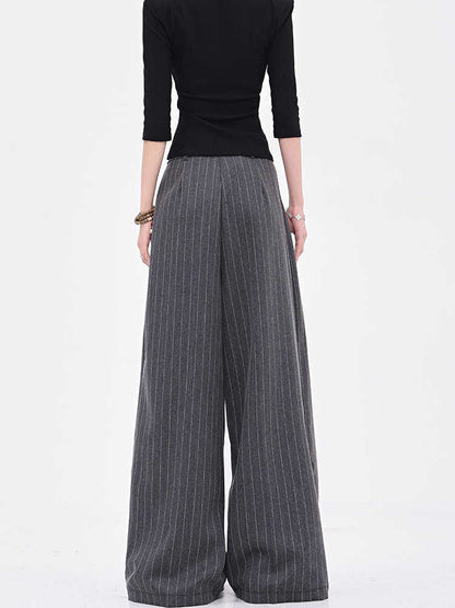 Vintage Stripe Black Suit Pants All-match Wide Leg Pants