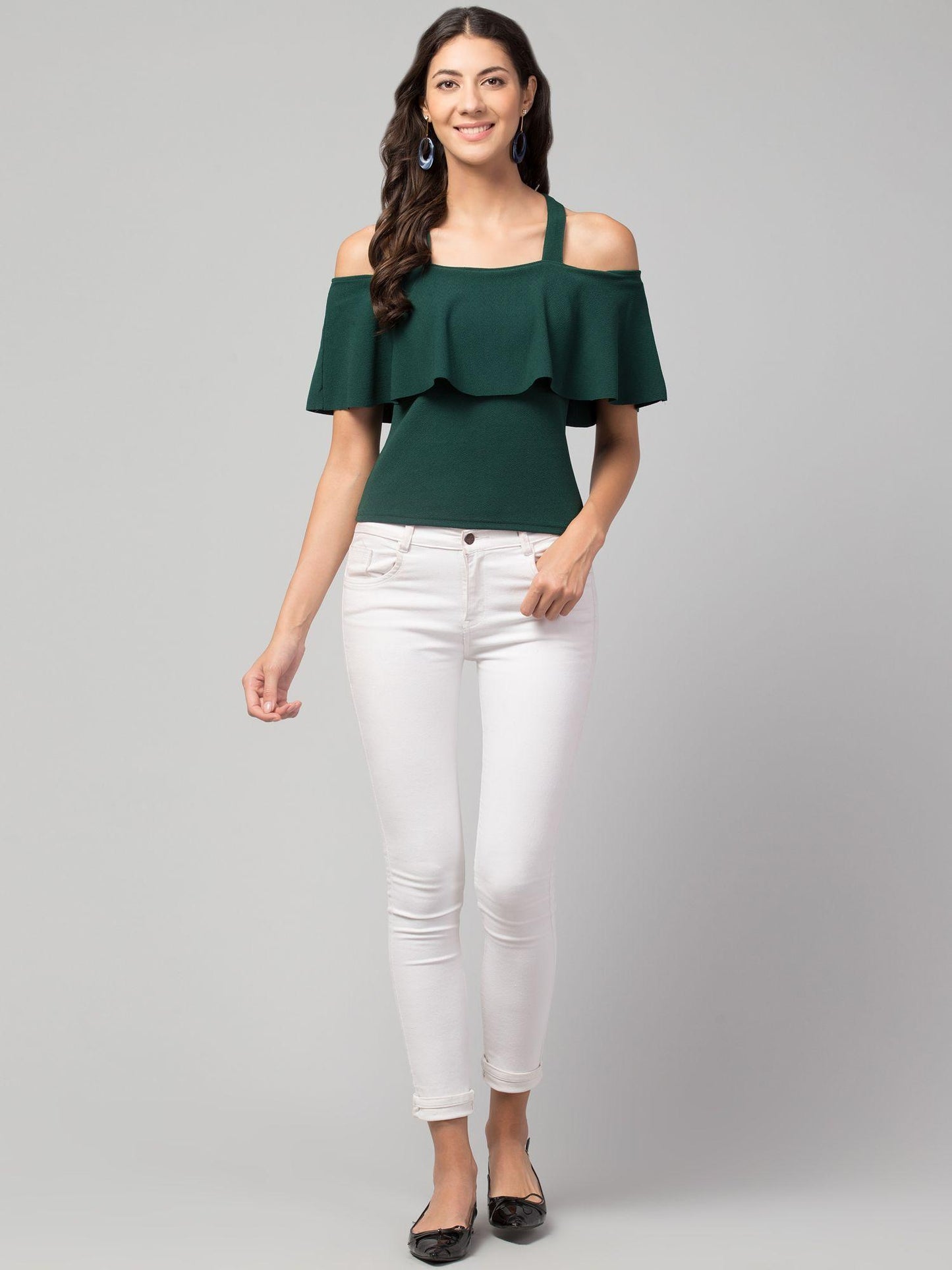 Airbiter Collection Women's Cotton Blend Cold-Shoulder Top – Green