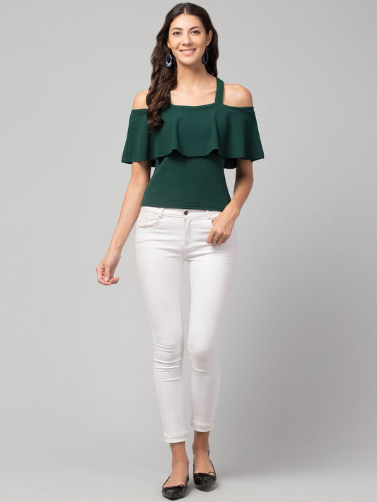Airbiter Collection Women's Cotton Blend Cold-Shoulder Top – Green