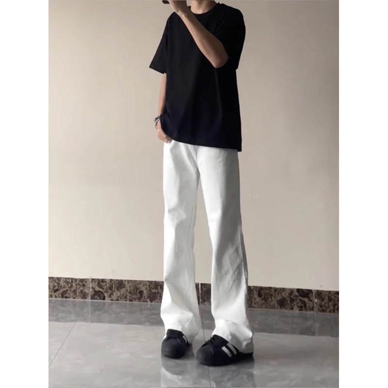 Black Casual Trousers Straight Micro-pull