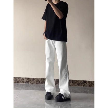 Black Casual Trousers Straight Micro-pull