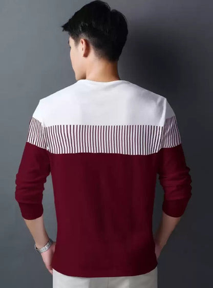 Men’s Maroon Color Block Full Sleeves T-Shirt – Casual &amp; Trendy