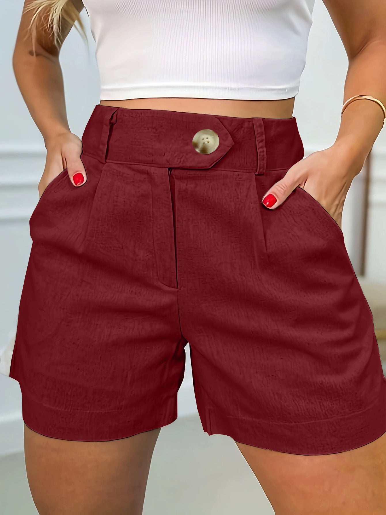 Women's Fashion Casual High Waist Pure Color Suit Shorts