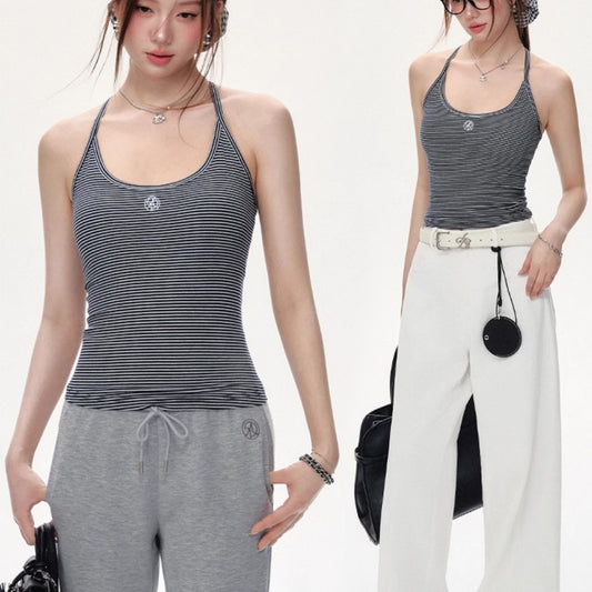 Women's Casual Solid Color U-neck Vest With Suspender