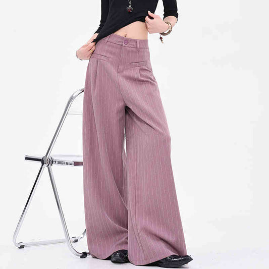 Vintage Stripe Black Suit Pants All-match Wide Leg Pants