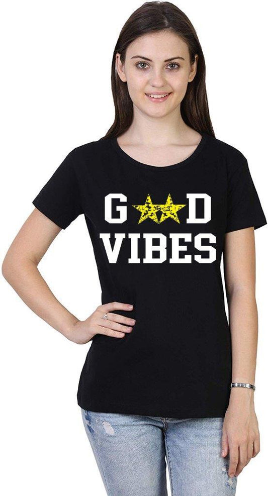 Women's Black Printed Cotton T-Shirt – Casual &amp; Chic