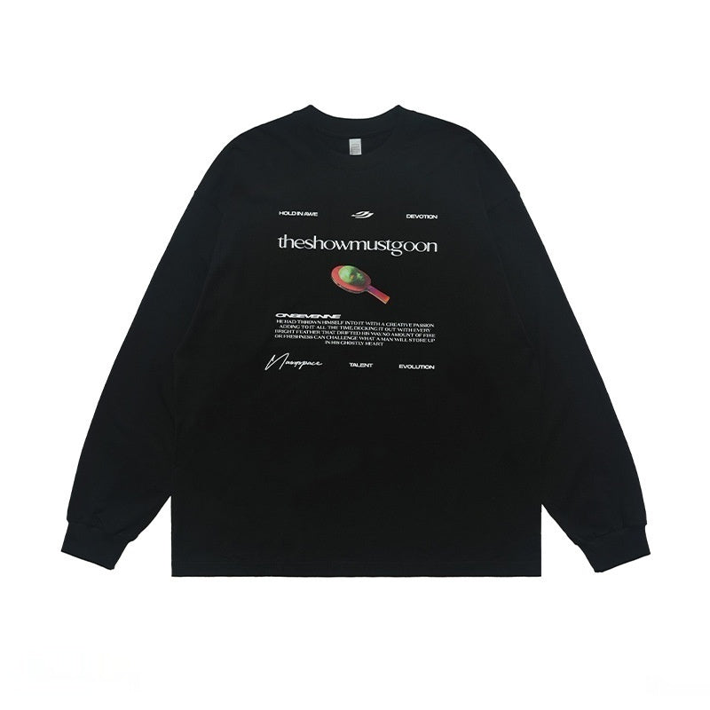 American Street Abstract Letter Printed Cotton Long-sleeved T-shirt