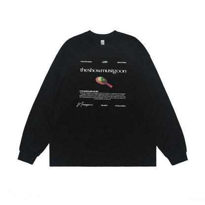 American Street Abstract Letter Printed Cotton Long-sleeved T-shirt