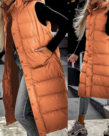 Women's Casual Mid-length Vest Zipper Single-breasted Jacket