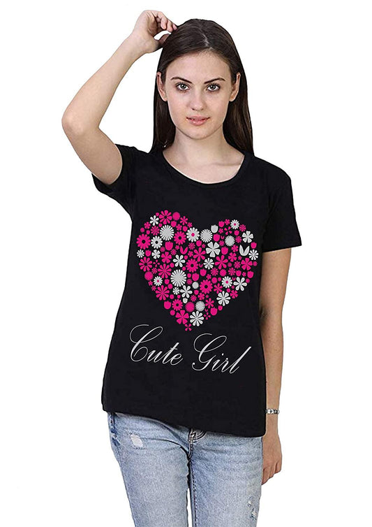 Women's Printed Cotton T-Shirt – Black
