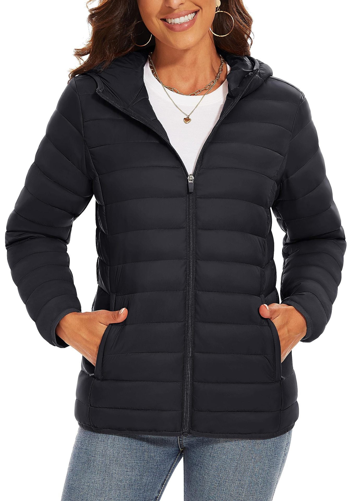 Hooded Down Jacket Zipper Winter Warm Coat Jacket