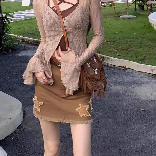 Spaghetti-shoulder Strap Camisole Thin Top Long Sleeve Cardigan Dress Hot Girl Suit