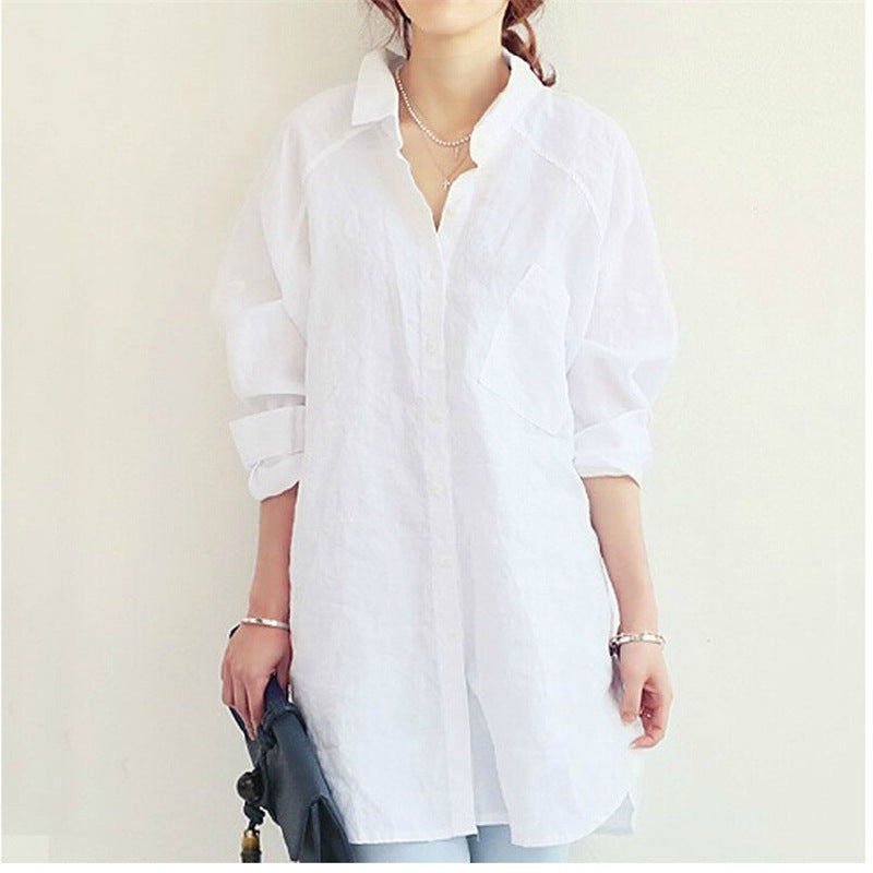 Plus Size Loose All-match Cotton And Linen Textured Shirt For Women