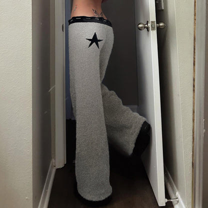 American Hot Girl Style Five-pointed Star Lace Up Casual Woolen Trousers