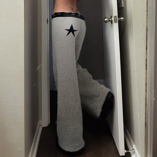 American Hot Girl Style Five-pointed Star Lace Up Casual Woolen Trousers