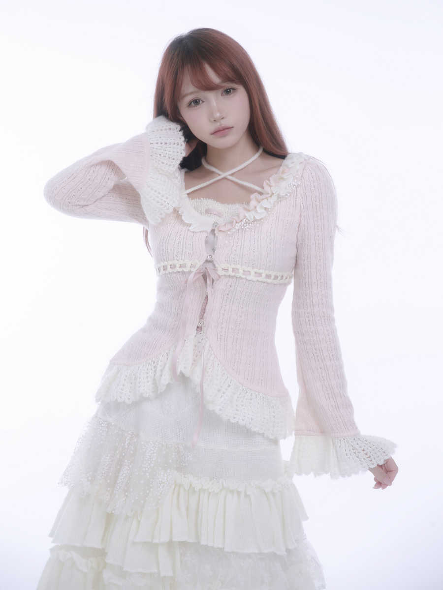Fleece Knitted Cardigan Asymmetric Lace