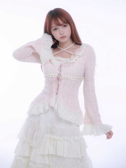Fleece Knitted Cardigan Asymmetric Lace