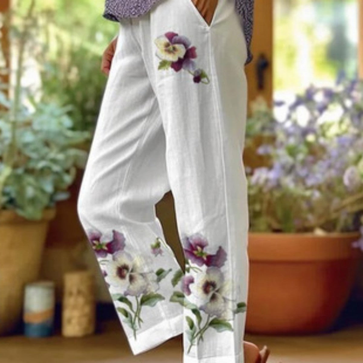 Digital Printed Minimalist Rolled Edge Casual Pants