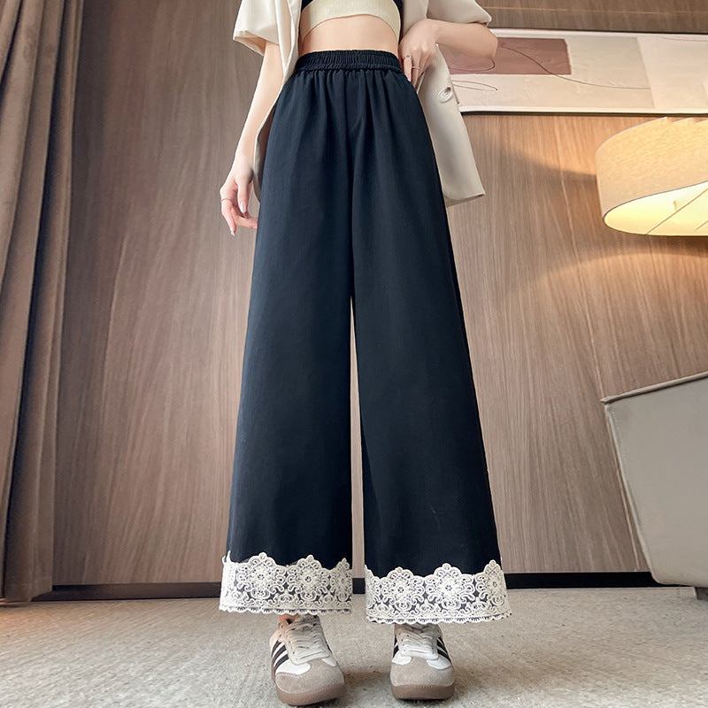 Women's Washed Cotton Lace Wide-leg Pants