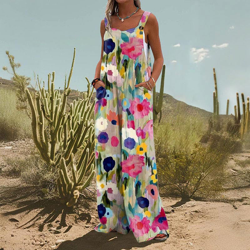 Women's Vintage Print Jumpsuit European And American Loose
