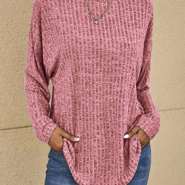 Knitted Sweater Round Neck Sunken Stripe Top Long Sleeve Loose T-shirt