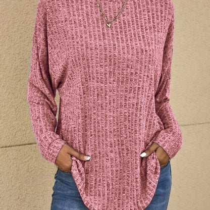 Knitted Sweater Round Neck Sunken Stripe Top Long Sleeve Loose T-shirt