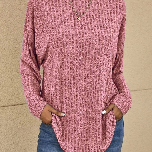 Knitted Sweater Round Neck Sunken Stripe Top Long Sleeve Loose T-shirt