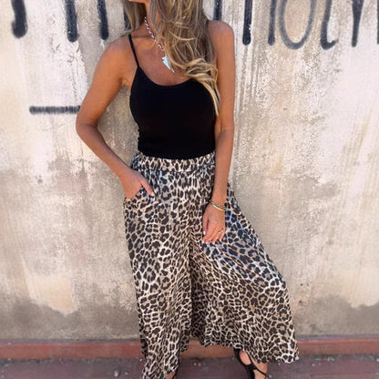 High Waist Leopard-print Printed Loose Casual Wide-leg Pants Women's Trousers