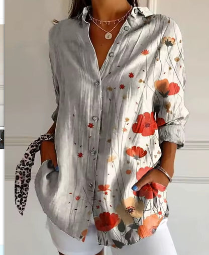 Color Matching Casual Loose Shirt Women's Clothing Button Top