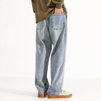 Men's Washed Distressed Straight Loose Straight Jeans