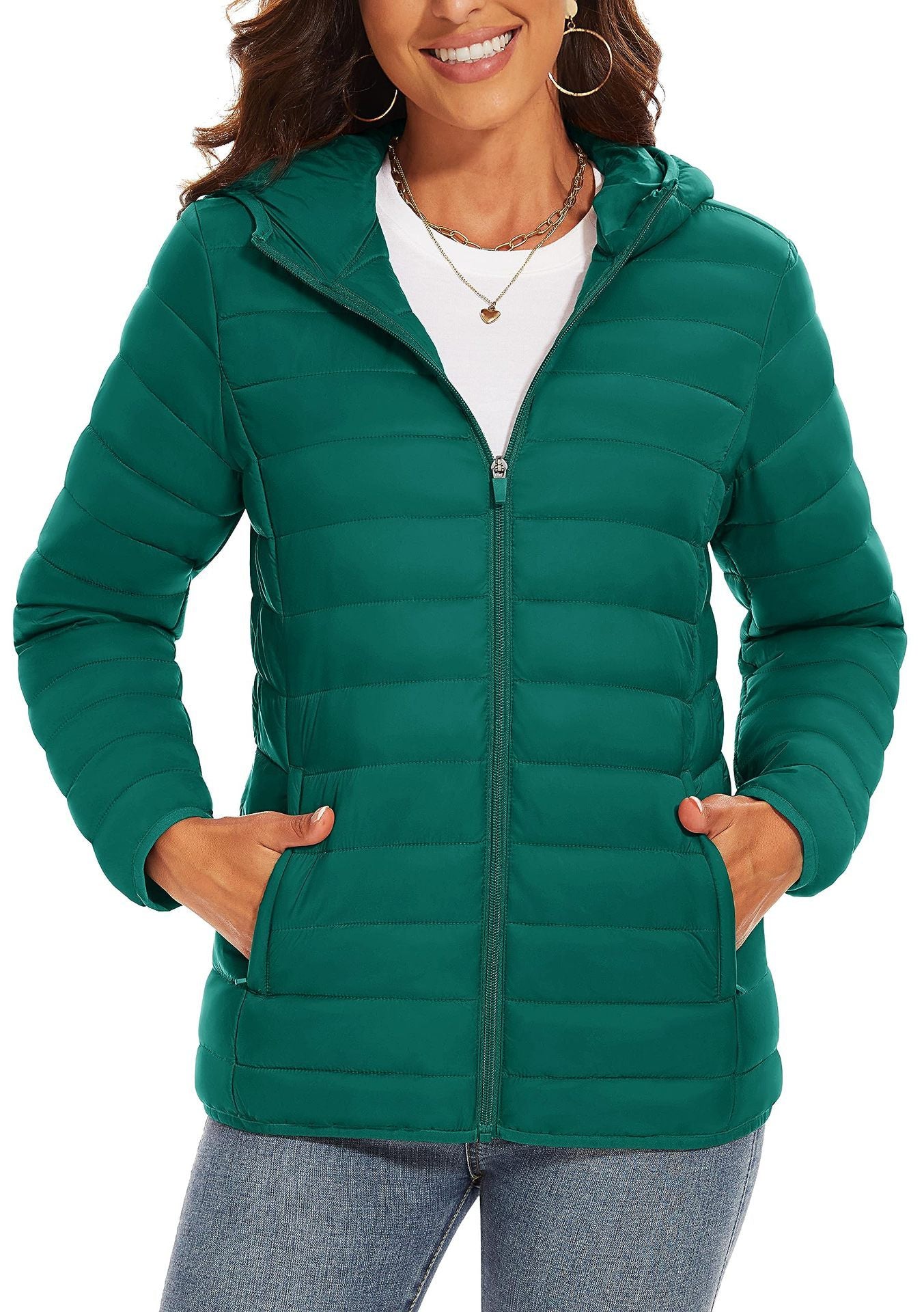 Hooded Down Jacket Zipper Winter Warm Coat Jacket