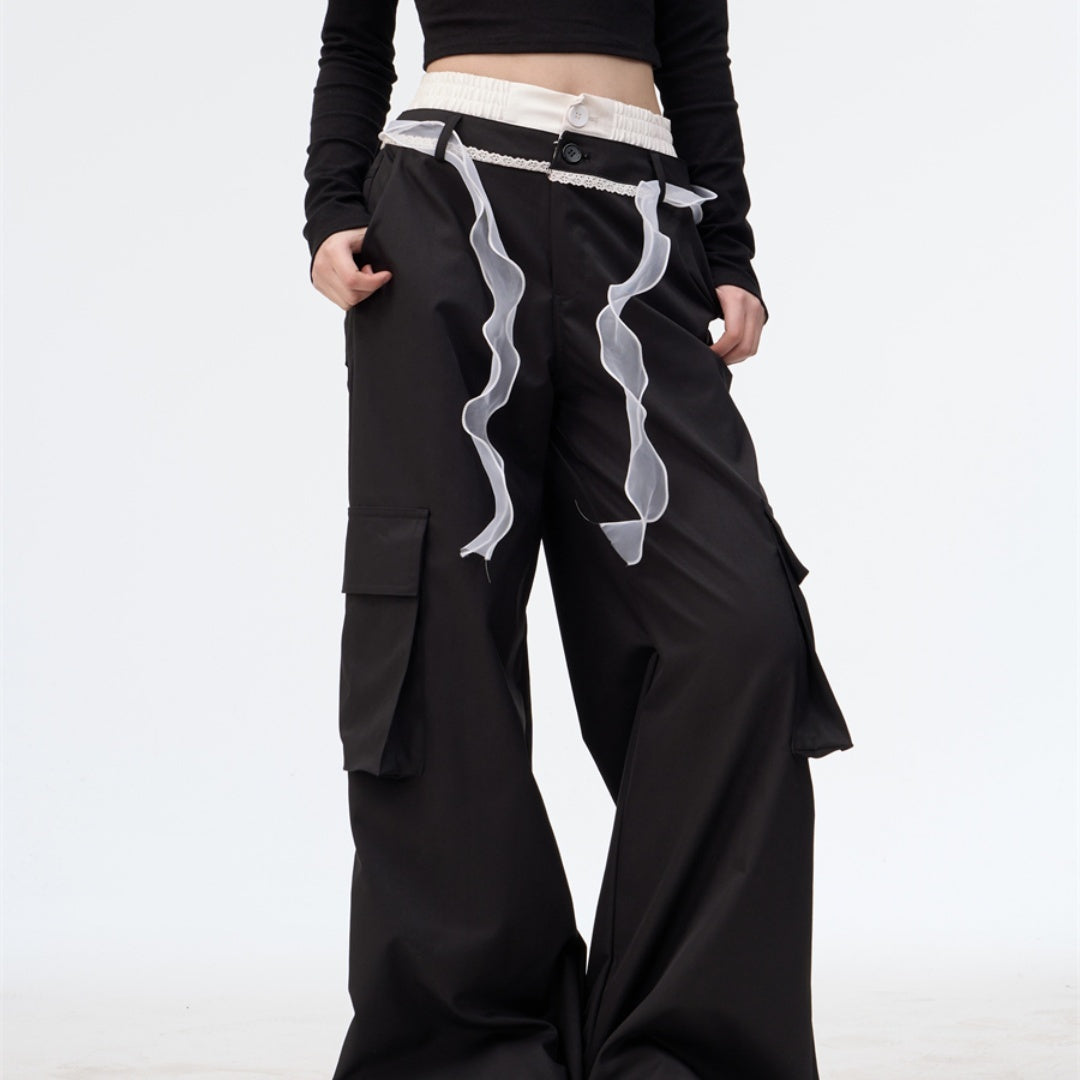 Women's Lace Bow Bandage Wide-leg Pants