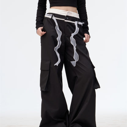 Women's Lace Bow Bandage Wide-leg Pants