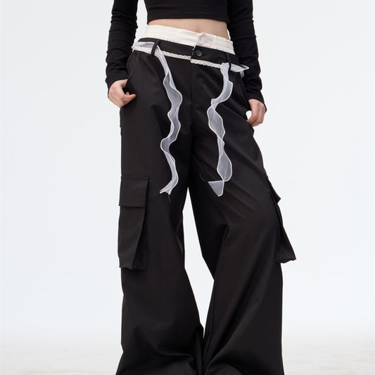 Women's Lace Bow Bandage Wide-leg Pants