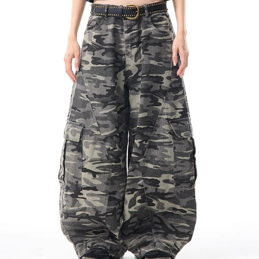 Retro Camouflage Wide-leg Overalls Women's Loose Casual Pants