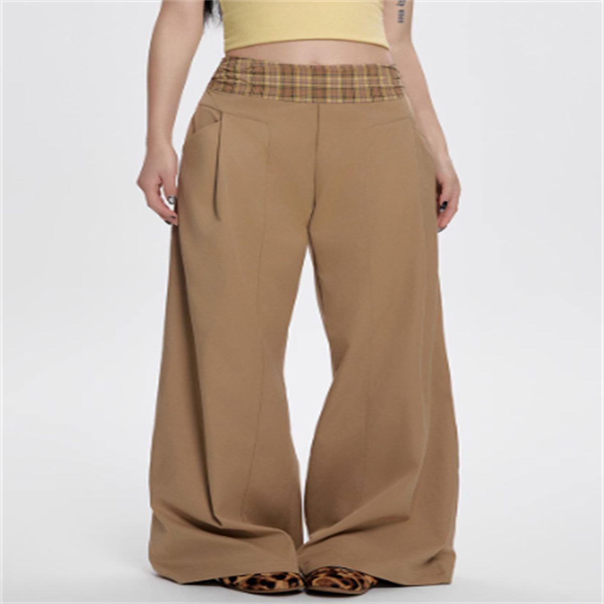 Women's Summer High Waist Plaid Casual Pants