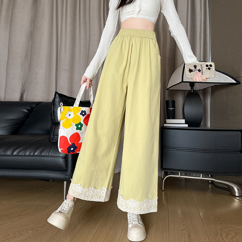 Women's Washed Cotton Lace Wide-leg Pants