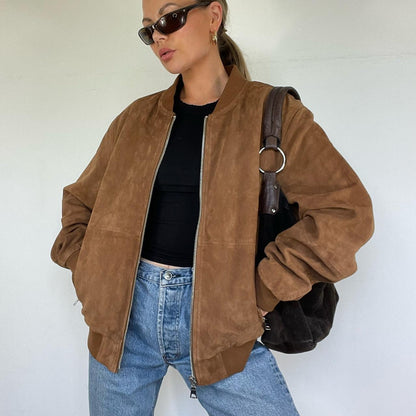 Retro Street Style Solid Color Loose Hot Girl Zipper Jacket