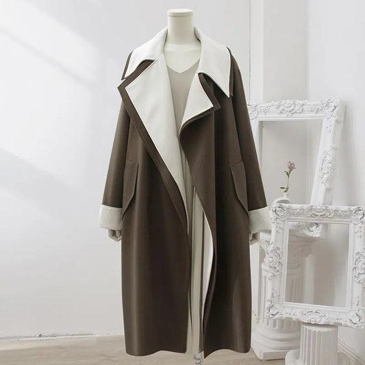 Double-layer Collar Fake Two-piece Long Sleeve Coat Overcoat
